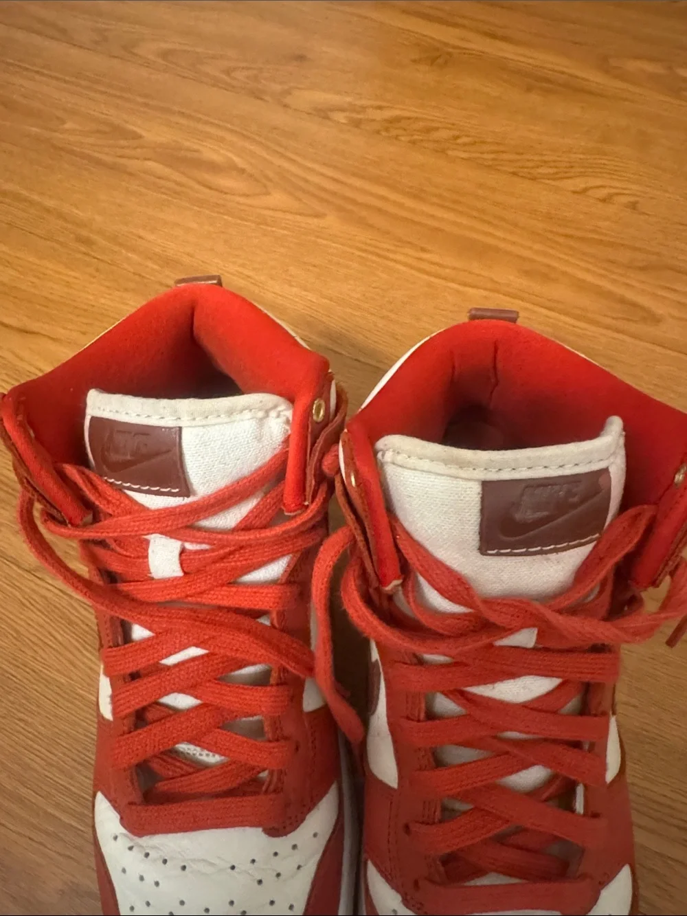 Nike Red and White High-Top dunks